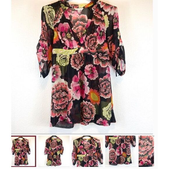 CAbi Gemini Floral Sheer Tunic Top Size Md - Picture 1 of 3